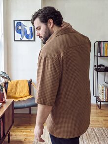 OlaMetro Men's Plus Size Plaid Letter Casual Versatile Daily Wear Brown Shirt - Brown - View 2