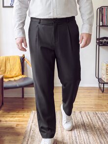 OlaMetro Plus Size Men's Slim Fit Black Suit Pants, Formal - Black - View 3