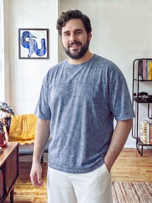 OlaMetro Men's Plus Size Summer Casual Washed Short Sleeve T-Shirt - Blue - View 3