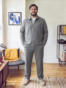 DRIVNCORE Plus Size Men's Casual 2 Pieces Grey Outfit,Autumn Zip-Up Jacket And Pants Set,Solid Color Simple Co-Ord Set,Dress Leisure Suits For Commute,Outdoor - Grey - View 3
