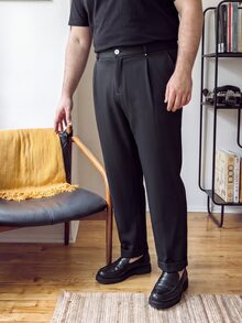 OlaMetro Manfinity Plus Size Men's Suit Pants,Black,Summer,Smart Casual,Work Business Casual Waist Rivet Design Versatile Straight Leg Trousers,Formal Gift - Black - View 4