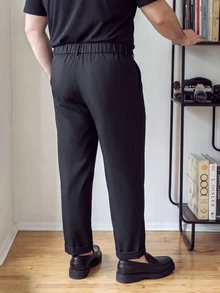 OlaMetro Manfinity Plus Size Men's Suit Pants,Black,Summer,Smart Casual,Work Business Casual Waist Rivet Design Versatile Straight Leg Trousers,Formal Gift - Black - View 2