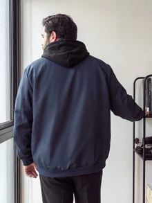 OlaMetro Jaket Pria Ukuran Besar Kasual Ringan Warna Polos, Jaket Pria Musim Panas dengan Resleting, Musim Gugur - Navy Blue - View 2