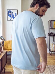 OlaMetro Plus Size Men's Casual Letter Embossed Short Sleeve T-Shirt, Summer - Baby Blue - View 2