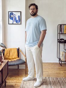OlaMetro Plus Size Men's Casual Letter Embossed Short Sleeve T-Shirt, Summer - Baby Blue - View 3