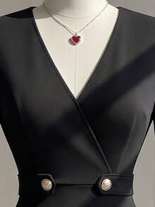 Fine & Folde Gaun Pendek Formal Mewah Elegan untuk Pesta Liburan Musim Gugur/Musim Dingin, Pernikahan, Perjalanan, Warna Beige Putih, Kombinasi Hitam dan Beige Putih - Hitam dan Putih - View 6