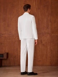 Officeau Men's 3pcs White Luxury Wedding Suits, Blazer& Vest& Pants, For Groom/ Groomsman/ Guest - White - View 4