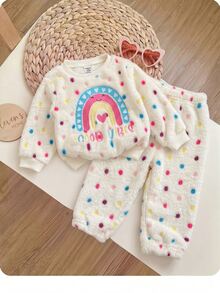 SHEIN Set Pakaian Santai Bayi Perempuan Lucu Motif Polkadot Lembut Bordir untuk Musim Gugur dan Musim Dingin - Putih - View 3