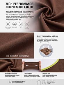 Powerista Set Bra Olahraga Tanpa Jahitan dan Celana Pendek Bersepeda Wanita Musim Semi & Musim Panas Warna Cokelat dengan Detail Tali dan Pinggang Kuning Neon, Sempurna untuk Yoga dan Gym - Coklat - View 3