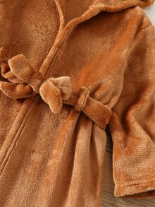 SHEIN Áo cardigan trẻ em cho bé trai, len dệt màu trơn thêu họa tiết, có mũ, phong cách thường ngày, mặc nhà, mùa thu đông - màu nâu - Xem 5