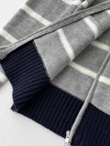 StreetHx Striped Pattern Zip Up Hooded Cardigan - Multicolor - View 8