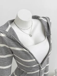StreetHx Striped Pattern Zip Up Hooded Cardigan - Multicolor - View 3