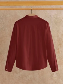 HIMLAND Kemeja Pria Polos Kasual Serbaguna untuk Pemakaian Sehari-hari - Burgundy - View 3
