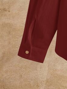 HIMLAND Kemeja Pria Polos Kasual Serbaguna untuk Pemakaian Sehari-hari - Burgundy - View 6