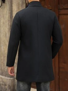 Manfinity Mode 男士純色休閒大衣，口袋設計，適合日常通勤，也是送給男友和丈夫的理想禮物 - 黑色 - 查看 2