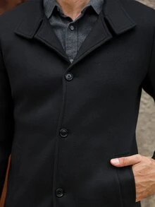 Manfinity Mode 男士純色休閒大衣，口袋設計，適合日常通勤，也是送給男友和丈夫的理想禮物 - 黑色 - 查看 5