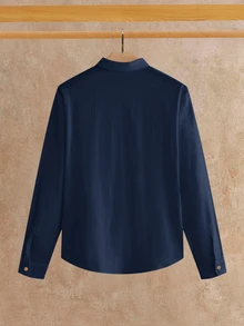 HIMLAND Men's Solid Color Casual Versatile Daily Wear Shirt Halloween Christmas Winter Party Autumn  - Blue - View 3