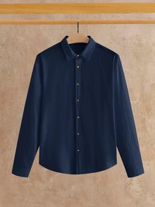 HIMLAND Men's Solid Color Casual Versatile Daily Wear Shirt Halloween Christmas Winter Party Autumn  - Blue - View 4