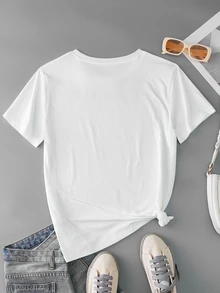 SHEIN Women's Casual Leopard Print Short Sleeve T-Shirt - White - View 2
