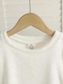 Tween Girl Solid Color Crew Neck Long Sleeve Top And Plaid Pants 2 Pieces Loungewear Set - White - View 3