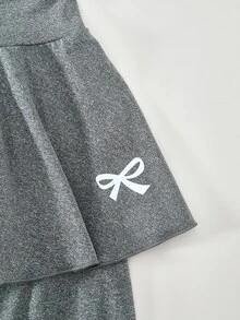Tween Girls 2pcs/Set Tween Girls Casual All-Match Versatile Ballet Sports Bow Skirt Leggings, Fall, Summer, Minimalist, Back To School, Outfit - Multicolor - View 5