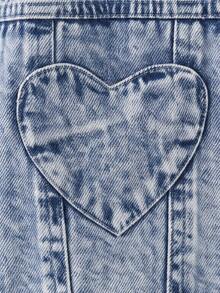 Jaket Denim Anak Perempuan Lengan Panjang Kerah Lapel Saku Hati Kancing Depan Kasual Pakaian Sehari-hari Musim Gugur Biru - Medium Wash - View 6