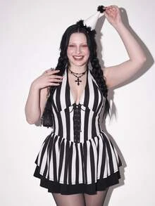 SHEIN ICON Plus Size Dresses Halloween - Black and White - View 1