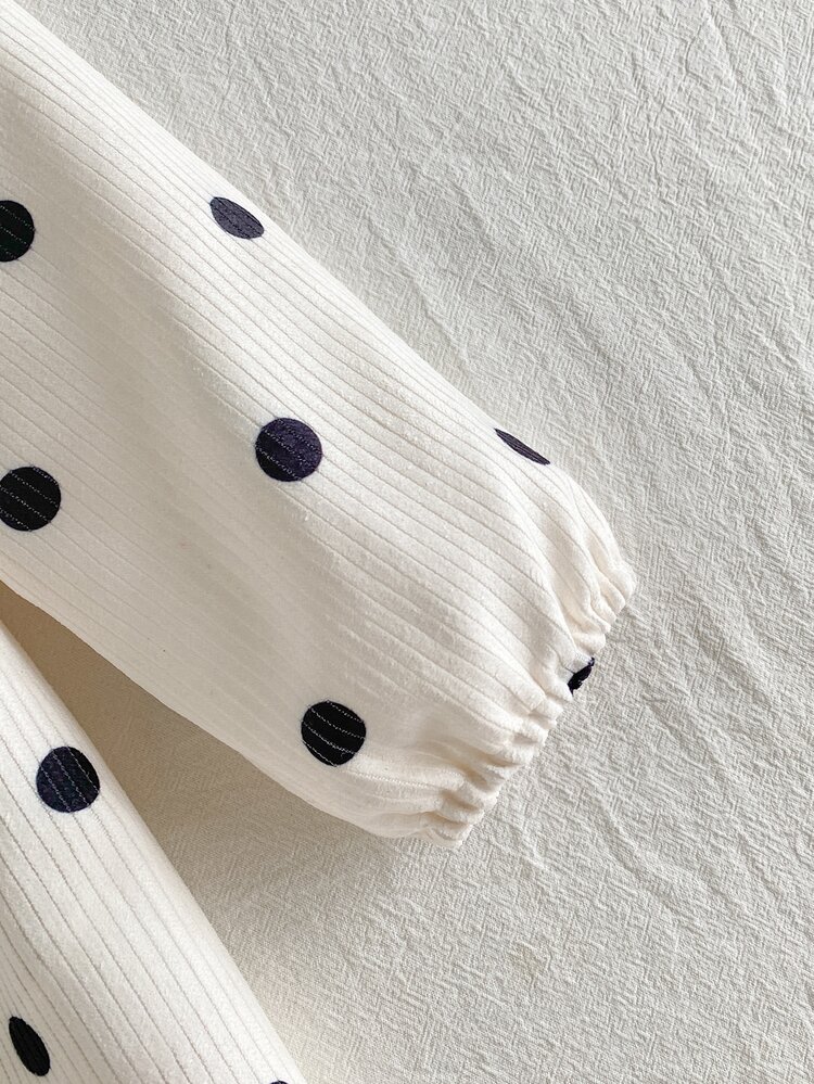 SHEIN Toddler Baby Girl Dress Cute Black White Polka Dot Bow Ruffle Long Sleeve Round Neck Birthday Party Autumn Wedding Guest Holiday A-Line Vintage - Black and White - View 7