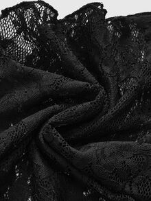 ROMWE Vintage Gothic Plus Size Lace High Neck Velvet Cinched Waist Ruched Slit Slimming Long Sleeve Mermaid Dress Elegant Party Dress Halloween - Black - View 4