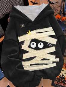 Breezaya Halloween-Themed Funny Pattern Printed Stylish And Simple Women's Hooded Sweatshirt - A Gift For Friends Fall - Multicolor - View 3