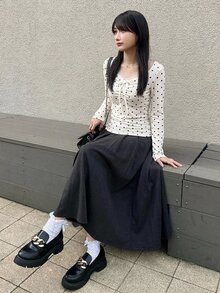 FRIFUL 女款波點蕾絲飾邊百褶休閒日常長袖T恤 - 白色 - 查看 4