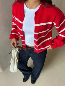 Glamine 2026 Spring/Autumn New Gradient Color Fashion Party Elegant Style Women's Cardigan Sweater - Red and White - View 5