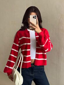 Glamine 2026 Spring/Autumn New Gradient Color Fashion Party Elegant Style Women's Cardigan Sweater - Red and White - View 8