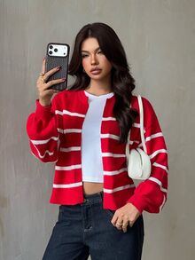 Glamine 2026 Spring/Autumn New Gradient Color Fashion Party Elegant Style Women's Cardigan Sweater - Red and White - View 4