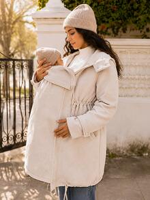 MaterniWear Maternity Drawstring Waist Hooded 3-In-1 Jacket Fall - Khaki - View 4