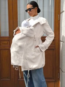 MaterniWear Maternity Drawstring Waist Hooded 3-In-1 Jacket Fall - Khaki - View 8