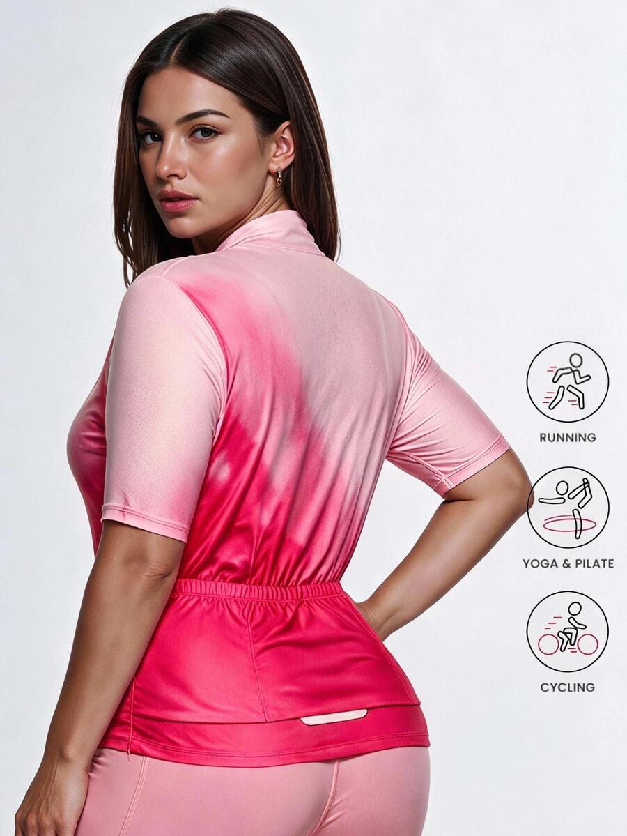 SHEIN Velisys Women's Plus Size Gradient Print Short Sleeve Sports Kawaii T-Shirt Gym Light Pink Summer - Multicolor - View 1