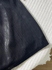 SHEIN 青少年女孩黑色低腰迷你裙，PU內建短褲，休閒純色低腰迷你裙 - 黑色 - 查看 5