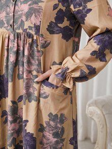 Al Najma 大尺碼女款花卉印花休閒派對阿拉伯風洋裝 - 卡其色 - 查看 7