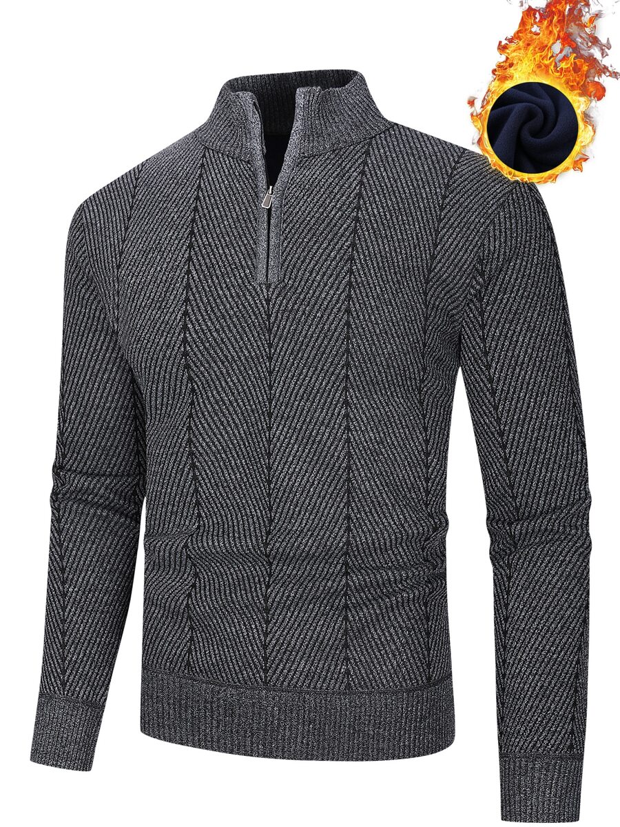 Manfinity Homme Men's Lightweight Half-Zip Knit Sweater, Long Sleeve Pullover, Fall/Winter - Dark Grey - View 1