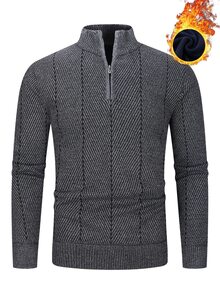 Manfinity Homme Men's Lightweight Half-Zip Knit Sweater, Long Sleeve Pullover, Fall/Winter - Dark Grey - View 2