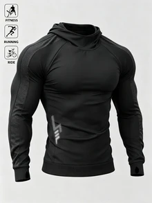 Acti Log Men's Slim Fit Hooded Outdoor Sports Sweatshirt, Gym - Black - View 1