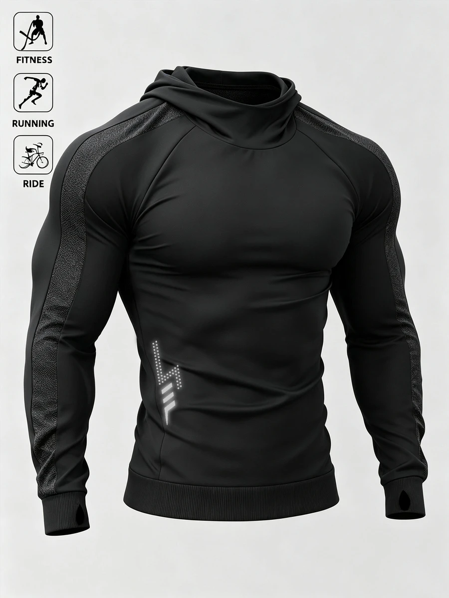 Acti Log Men's Slim Fit Hooded Outdoor Sports Sweatshirt, Gym - Black - View 1