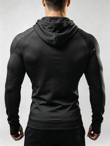 Acti Log Men's Slim Fit Hooded Outdoor Sports Sweatshirt, Gym - Black - View 2