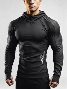 Acti Log Men's Slim Fit Hooded Outdoor Sports Sweatshirt, Gym - Black - View 5