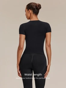 GLOWMODE Second-Skin Seamless Soft Focus Crew Neck Tee With Fitted Waist-Length Design Daily Casual Summer Wear - Black - View 2