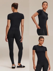 GLOWMODE Second-Skin Seamless Soft Focus Crew Neck Tee With Fitted Waist-Length Design Daily Casual Summer Wear - Black - View 7