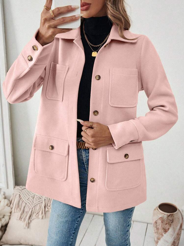 SHEIN PariChic Women's Thickened Dragon Windbreaker Jacket With Multiple Pockets, Shirt Style - Dusty Pink - View 6