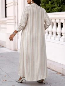 SHEIN Lady 大尺碼時尚通勤條紋夾克與長褲兩件套 秋季 - 彩色 - 查看 2