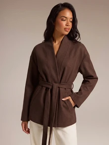 COSMINA Women's Solid Color Long Sleeve Knotted Waist Casual Overcoat - Olive Green - View 7